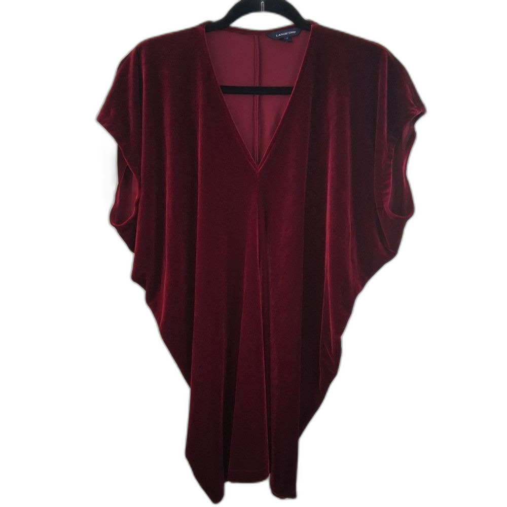 Lands' End Rich Red Velvet Velour Sleeveless V Neck Top with a Unique Drape